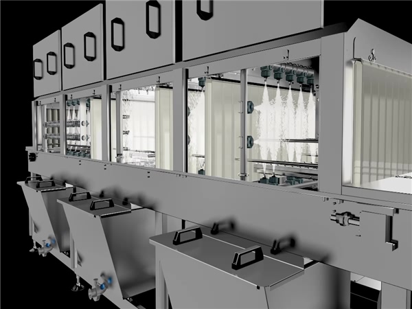 洗箱機，料筐清洗機，周轉(zhuǎn)筐清洗機，隧道式清洗機，洗筐機